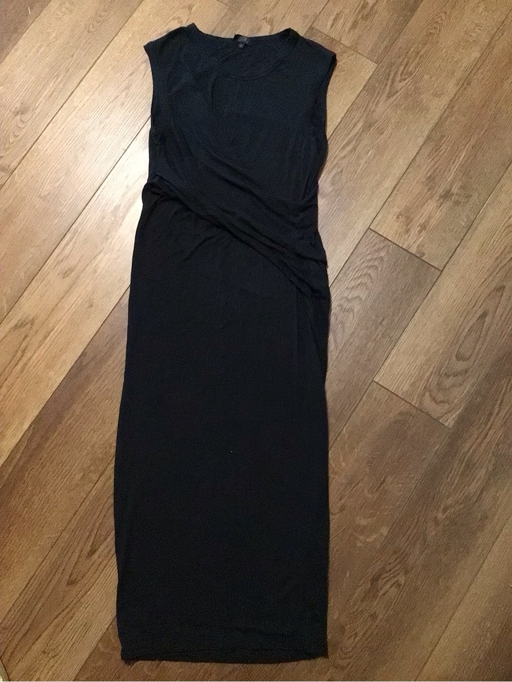 Sen Black Maya Sleeveless Draped Asymmetric Ruched Cross Front Midi/Maxi Dress